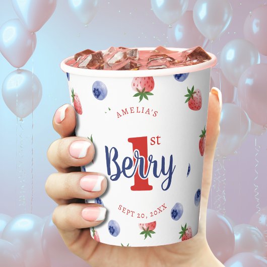 Gobelets En Papier Berry First Birday Party fraise et bleuet