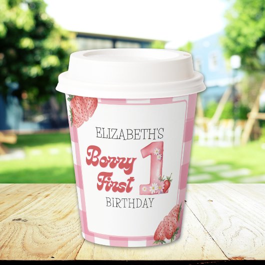 Gobelets En Papier "Berry First Birthday Girl strawberry Party 