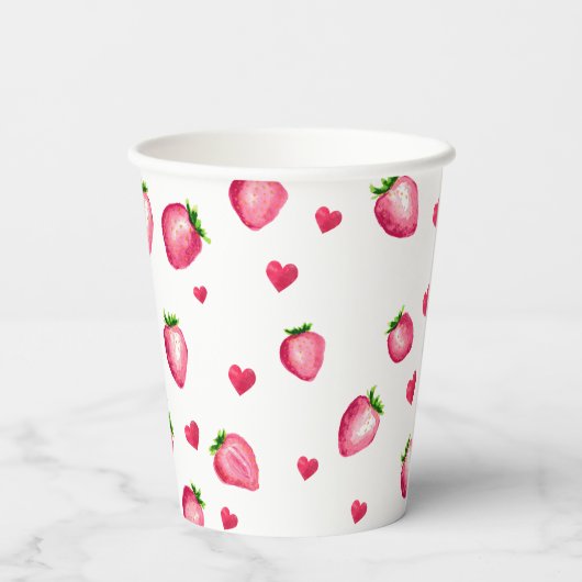 Gobelets En Papier Berry First Birthday Strawberry Hearts (Verso)