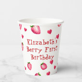 Gobelets En Papier Berry First Birthday Strawberry Hearts (Recto)