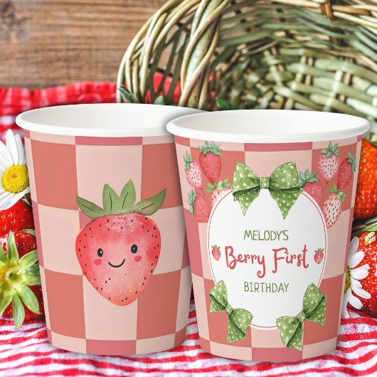 Gobelets En Papier Berry First Birthday Strawberry Party 