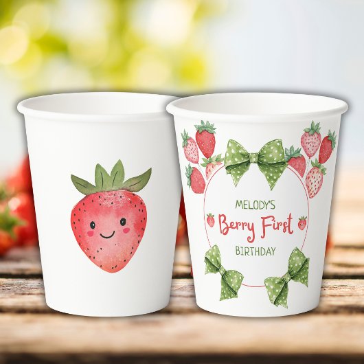 Gobelets En Papier Berry First Birthday Strawberry Party 