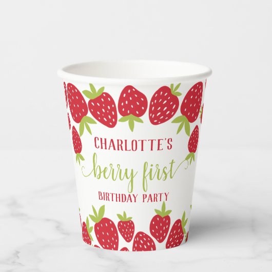 Gobelets En Papier Berry First Strawberry 1er fête d'anniversaire Per (Recto)