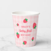 Gobelets En Papier Berry fraise 1ère mignonne Bébé rose Anniversaire (Verso)
