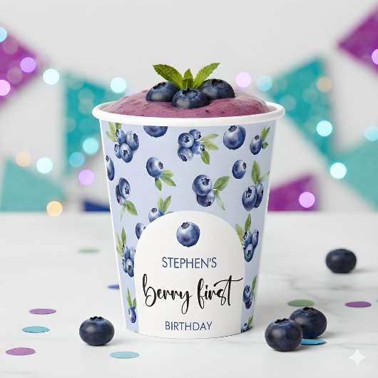 Gobelets En Papier Berry premier anniversaire de enfant de bleuets