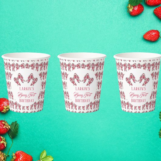 Gobelets En Papier Berry Premier anniversaire de fraise Bow rose