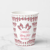 Gobelets En Papier Berry Premier anniversaire de fraise Bow rose (Recto)