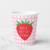 Gobelets En Papier Berry Premier Anniversaire Fille Fraise rose Plaid (Recto)