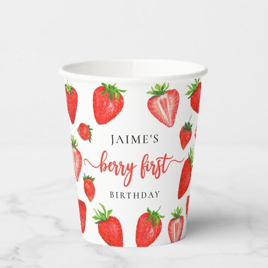 Gobelets En Papier Berry Premier anniversaire fraise 1er anniversaire (Gauche)