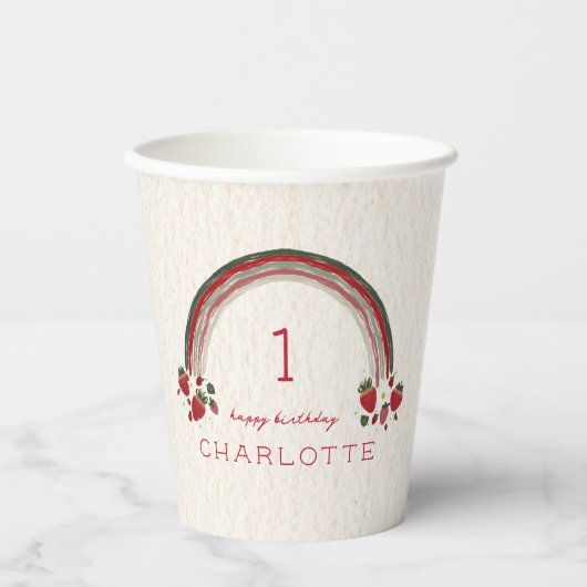 Gobelets En Papier Berry Premier anniversaire fraise Floral Arc-en-ci (Recto)