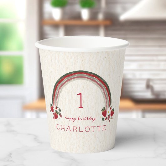 Gobelets En Papier Berry Premier anniversaire fraise Floral Arc-en-ci