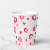 Gobelets En Papier Berry rose Premier Anniversaire Coeurs fraises (Verso)