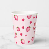 Gobelets En Papier Berry rose Premier Anniversaire Coeurs fraises (Droite)