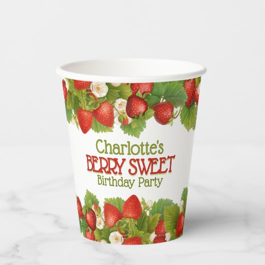 Gobelets En Papier Berry Sweet Strawberry Thème Anniversaire (Recto)
