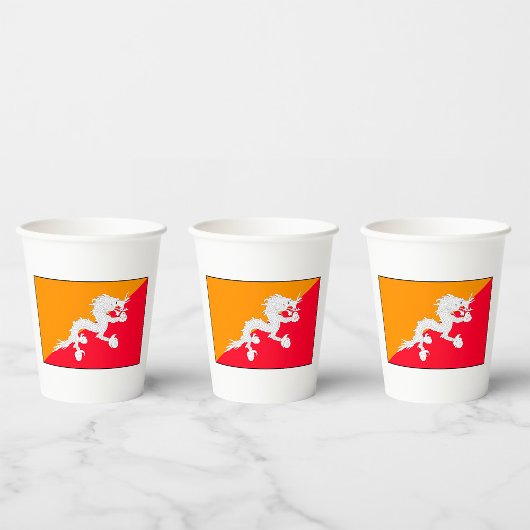 Gobelets En Papier Bhoutan Drapeau design avec Dragon Blanc