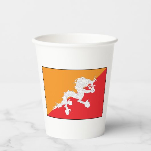 Gobelets En Papier Bhoutan Drapeau design avec Dragon Blanc (Recto)