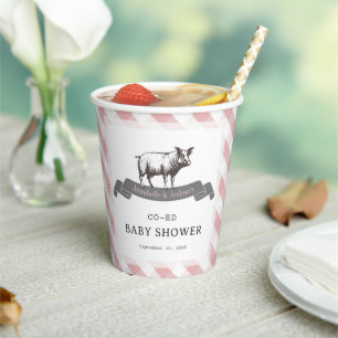 Gobelets En Papier Bibs & Ribs BBQ Rustique Rose En vichy Baby shower