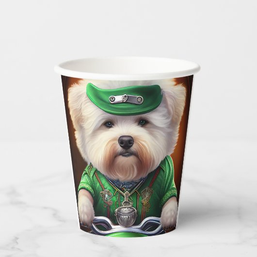 Gobelets En Papier Bichon Frisé Chien Conduite Vélo St. Patrick (Recto)