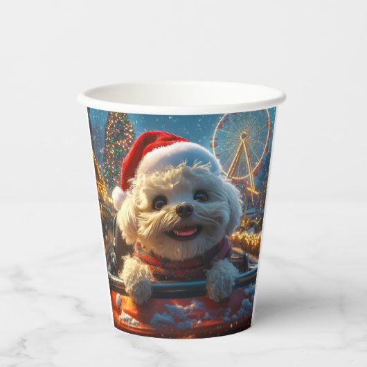 Gobelets En Papier Bichon Frise Dog Roller Dessous de verre Noël (Recto)