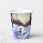 Gobelets En Papier Bichon Frise Laisser neiger Noël (Recto)