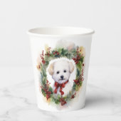 Gobelets En Papier Bichon Frise Wreath Festive Pup (Verso)