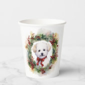 Gobelets En Papier Bichon Frise Wreath Festive Pup (Recto)