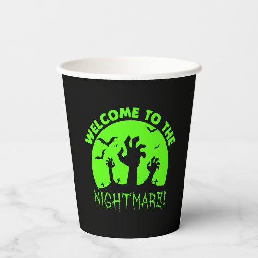 Gobelets En Papier Bienvenue à l'Halloween verte nocturne
