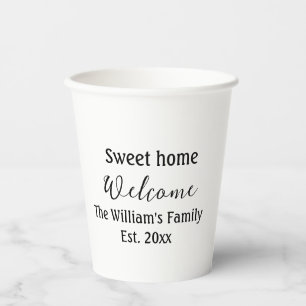 Gobelets En Papier Bienvenue douce maison ajouter nom de famille anné