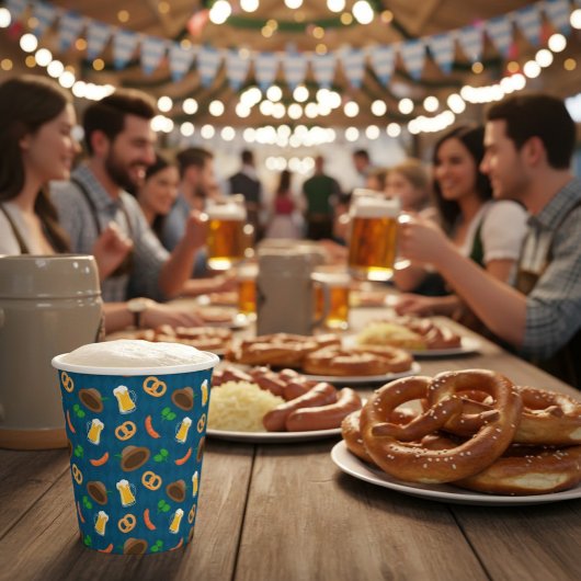 Gobelets En Papier Bière Oktoberfest, papier Motif Pretzel & Saucisse