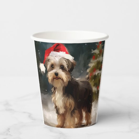 Gobelets En Papier Biewer Terrier Chien dans Noël de neige (Verso)