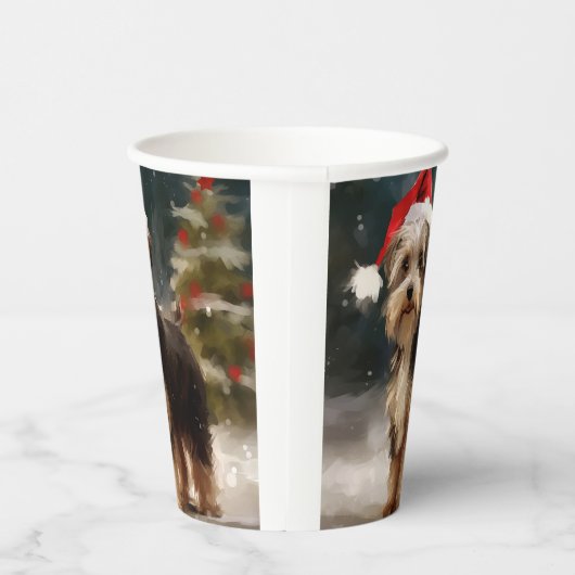 Gobelets En Papier Biewer Terrier Chien dans Noël de neige (Droite)