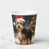 Gobelets En Papier Biewer Terrier Chien dans Noël de neige (Recto)