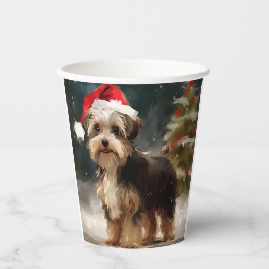 Gobelets En Papier Biewer Terrier Chien dans Noël de neige (Recto)