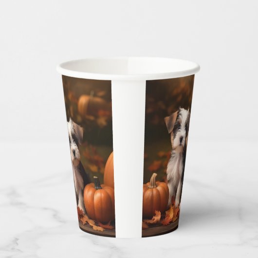 Gobelets En Papier Biewer Terrier Chiot Automne Citrouille délice (Gauche)