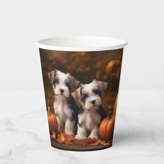 Gobelets En Papier Biewer Terrier Chiot Automne Citrouille délice (Recto)
