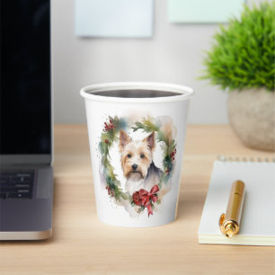 Gobelets En Papier Biewer Terrier Noël Wreath Festive Pup