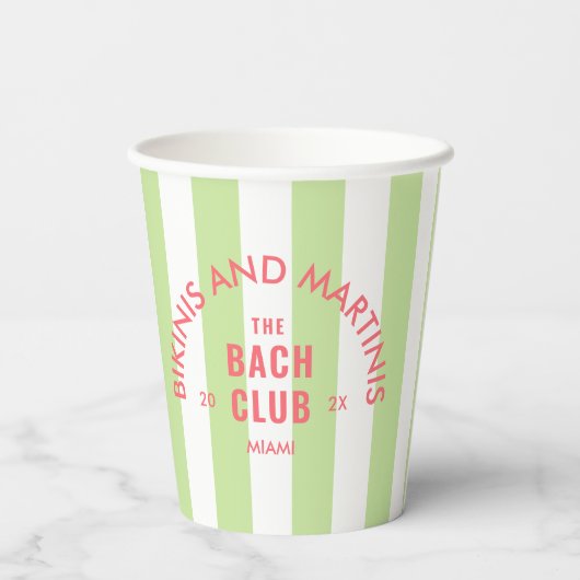 Gobelets En Papier Bikinis Et Martinis Le Bach Club Green Stripe (Verso)