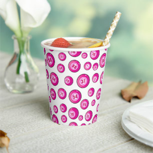 Gobelets En Papier Bingo Party mignon rose et blanc