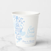 Gobelets En Papier Birdcage mariage nom personnalisé bleu et blanc (Verso)