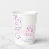 Gobelets En Papier Birdcage mariage nom personnalisé rose et blanc (Verso)