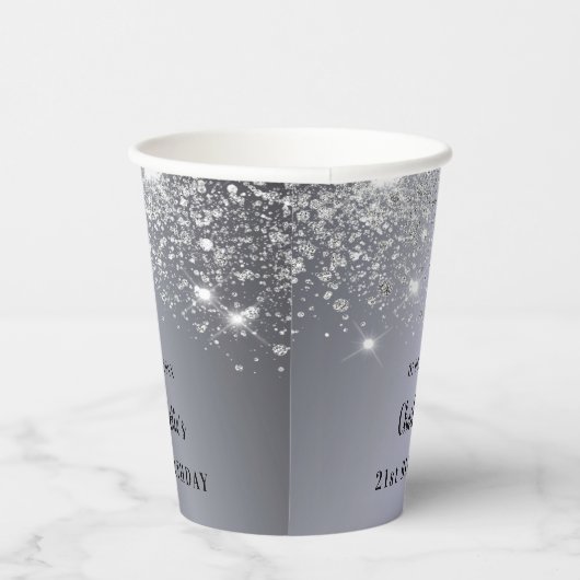 Gobelets En Papier Birthday argent parties scintillant scintille nom (Droite)