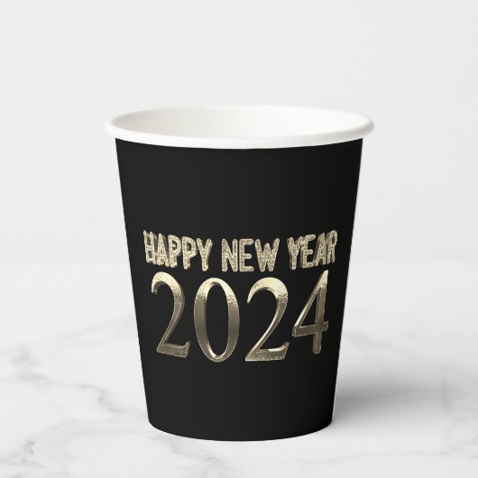 Gobelets En Papier Black and Gold Look Chic Bonne année 2024 (Verso)