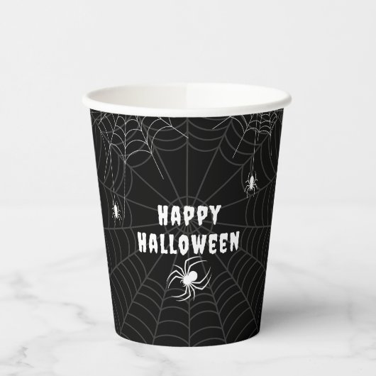 Gobelets En Papier Black and White Spider Web Happy Halloween (Gauche)