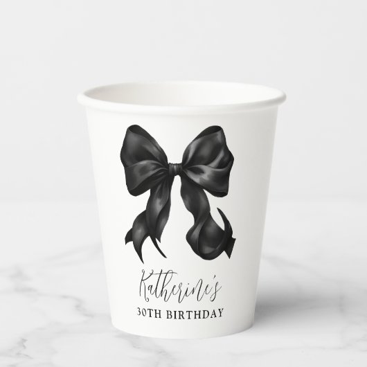 Gobelets En Papier Black Bow 30th 40th 50th Birthday  (Recto)