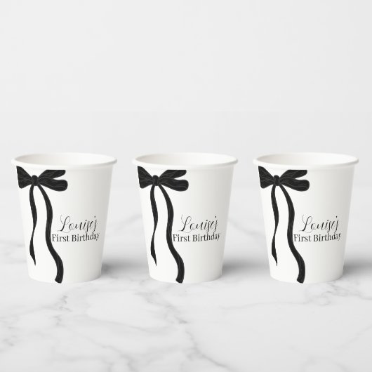 Gobelets En Papier Black Bow Minimalist 1st Birthday Party (Multi)