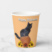 Gobelets En Papier Black Cat Pumpkins Sunflowers Halloween Orange (Recto)
