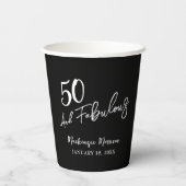 Gobelets En Papier Black Fifty and Fabulous Script Birthday Party (Verso)