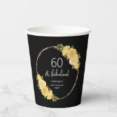 Gobelets En Papier Black | Floral or et jaune 60e anniversaire (Recto)