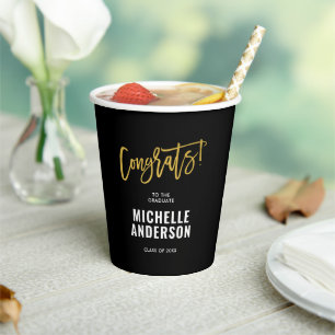 Gobelets En Papier Black Gold Congrats Graduation Party