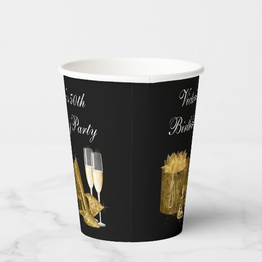 Gobelets En Papier Black Gold High talon Chaussure Anniversaire Coupe (Droite)